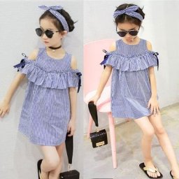 Robe de princesse pour enfants en bas âge tenue de fête à rayures épaules dénudées pour bébés