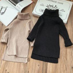 Robe pull à col roulé pour enfants manches longues mince solide tout-petit bébé fille hiver