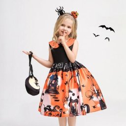 Costume de sorcière pour filles robe d'halloween avec sac à main tenue de spectacle Cosplay