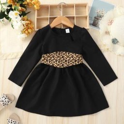 Robe patchwork léopard pour enfants manches longues imprimé léopard vêtements de princesse