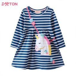 DXBOU- Robe en coton à manches longues pour filles vêtements décontractés pour enfants robe de