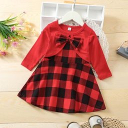 Robe de noël pour bébés filles à manches longues motif à carreaux avec nœud papillon vêtements