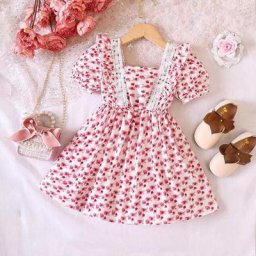 Robe en dentelle florale pour enfants manches bouffantes imprimé floral robe de princesse mode