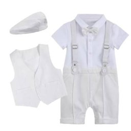 Barboteuse de baptême pour bébé garçon tenue de baptême costume 1er anniversaire robe blanche