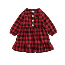 Robe à carreaux de noël pour bébés filles manches longues revers à volants flanelle vêtements