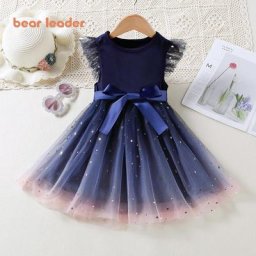 Bear Leader-Robe de princesse en maille pour fille tenue de soirée à manches volantées avec nœud