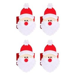 Lot de 4 Ronds de Serviette de Noël Père Noël pour Table à Manger