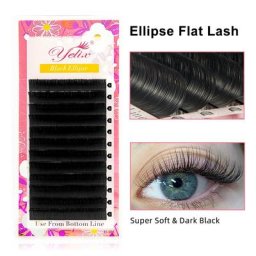 Yelix – Extension de cils Ellipse 6-19mm noir foncé cils plats très doux faux cils mats à deux