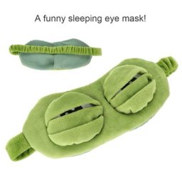 Masque pour les yeux vert grenouille 3D mignon en peluche pour voyage sommeil anime drôle