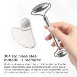 Rouleau Facial en acier inoxydable et Gua Sha ensemble d'outils soins du visage Massage beauté