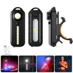Lampe de poche LED rouge bleue avec Clip charge USB étanche clignotante pour alarme de sécurité
