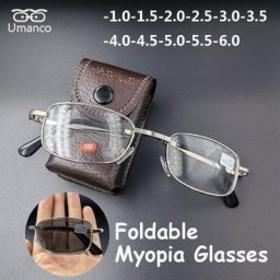 Lunettes de myopie photochromiques rectangulaires pliables pour hommes monture en métal argenté et