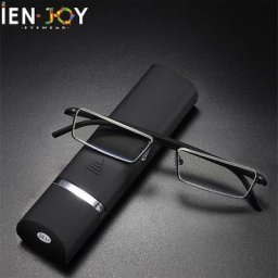 IENChain-Lunettes carrées en métal unisexe avec étui lunettes de lecture demi-monture HD
