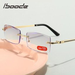 Iboode-Lunettes de lecture carrées sans cadre pour hommes alliage de titane lunettes de vue de