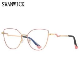 Swanwick – lunettes en métal anti-lumière bleue pour femme verres transparents rose œil de chat