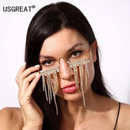 Monture de lunettes Steampunk avec pompon en diamant pour femmes et hommes strass brillants