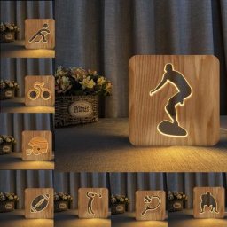 Acecorner-Veilleuse LED USB en Bois pour Enfant Lampe de dehors Surf Football Tennis Nouveauté