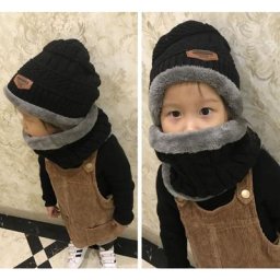 N80C – cagoule chaude tricotée pour enfants 2 pièces bonnet écharpe pour bébés filles et garçons