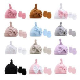 Bonnet en coton pour bébé garçon et fille mitaines à gratter casquettes cadeau de douche