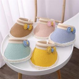 Chapeau de soleil à large bord pour filles mignon à la mode pour nouveau-né avec perles nœud