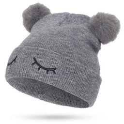 Casquette en laine pour enfants double boule de cheveux brodée chapeau chaud pour bébés de 1 à 8
