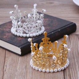 Accessoires de photographie de couronne de bébé perles de luxe à la mode strass paillettes or
