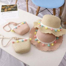 Chapeaux de paille pour enfants à la mode avec pompons colorés casquette de plage accessoires de