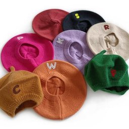 Béret de peintre tricoté avec lettres imprimées chapeau pour enfants béret de couleur unie