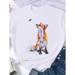 T-shirt manches courtes femme estival et à la mode avec image de renard de dessin animé 2022
