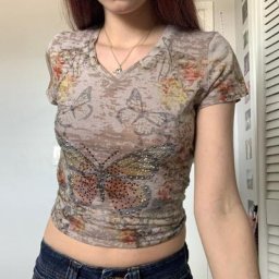 T-Shirt court à manches courtes pour femmes Y2K décontracté imprimé papillon strass coupe