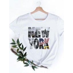 T-shirt manches courtes femme estival et à la mode avec image de New York City Harajuku Kawaii