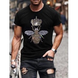 T-shirt manches courtes col rond pour homme estival et décontracté avec strass motif abeille