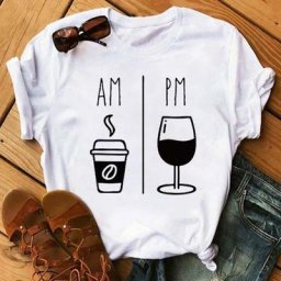 T-shirt manches courtes col rond femme décontracté et humoristique avec verre de vin imprimé