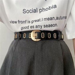 Ceinture en cuir PU avec bouton d'oeil nouvelle collection printemps-été boucle ardillon en or