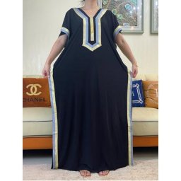 Robe d'été brodée pour femmes musulmanes décontractée manches courtes bohème floral islamique