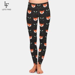 Legging élastique taille haute pour femmes imprimé renard dessin animé 3D haute qualité noir