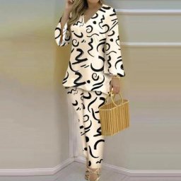 Tenue en denim patchwork pour femme haut mi-long pantalon long col en V manches longues