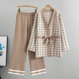 Ensemble deux pièces décontracté pour femme Cardigan tricoté à manches longues + pantalon à jambes