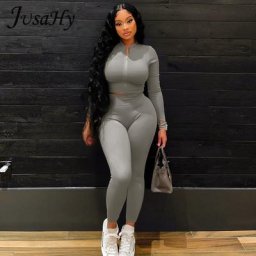 JuSaHy-Ensemble Deux Pièces pour Femme Veste à Fermeture Éclair et Pantalon Taille Haute Tenue