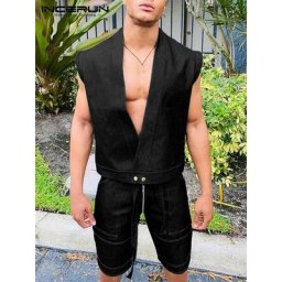 INCERUN – ensemble deux pièces pour hommes gilet sans manches short style américain décontracté