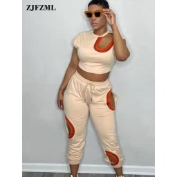 Ensemble deux pièces pour femme active haut court bandage à manches courtes et pantalon