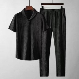 Tenue décontractée plissée à ceinture élastique pour hommes chemises à manches courtes ensemble de