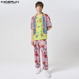 INCERUN – ensemble imprimé hawaïen pour hommes chemise et pantalon à manches courtes et revers
