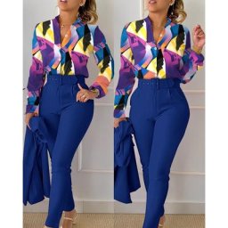 Ensemble chemise et pantalon à manches longues pour femmes tenue chic col en V imprimé floral