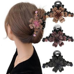 Pince à cheveux en strass grande fleur pince en cristal queue de cheval épingle à cheveux