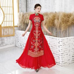 Rouge Manches Courtes Cheongsam Grande Taille S-5XL Élégante Femmes Col Mandarin Robe De Soirée