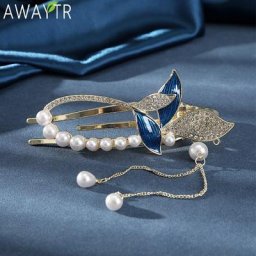 AWAYTR Brillant Strass Queue De Poisson Papillon Pince À Cheveux de Canard Clips pour Femmes Élégant