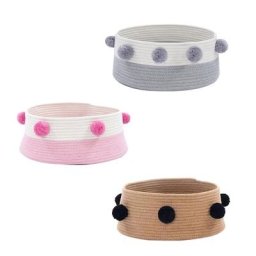 Lit Rond pour Chat d'Nik mir Tissé à la Main en Coton Naturel Décoration Pompons Nid pour Petits