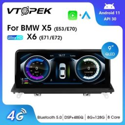 Vtopek-Lecteur DVD 2Din Android 11 Navigation GPS Système de Limitation Carplay pour BMW X5 E53