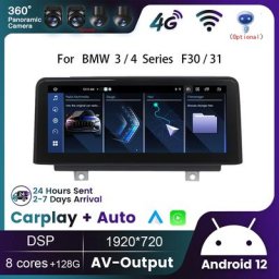 Autoradio Carplay Android 12 de 10.25 Pouces pour BMW Série 3/4 F30 F31 F34 F32 F33 F36 NBT